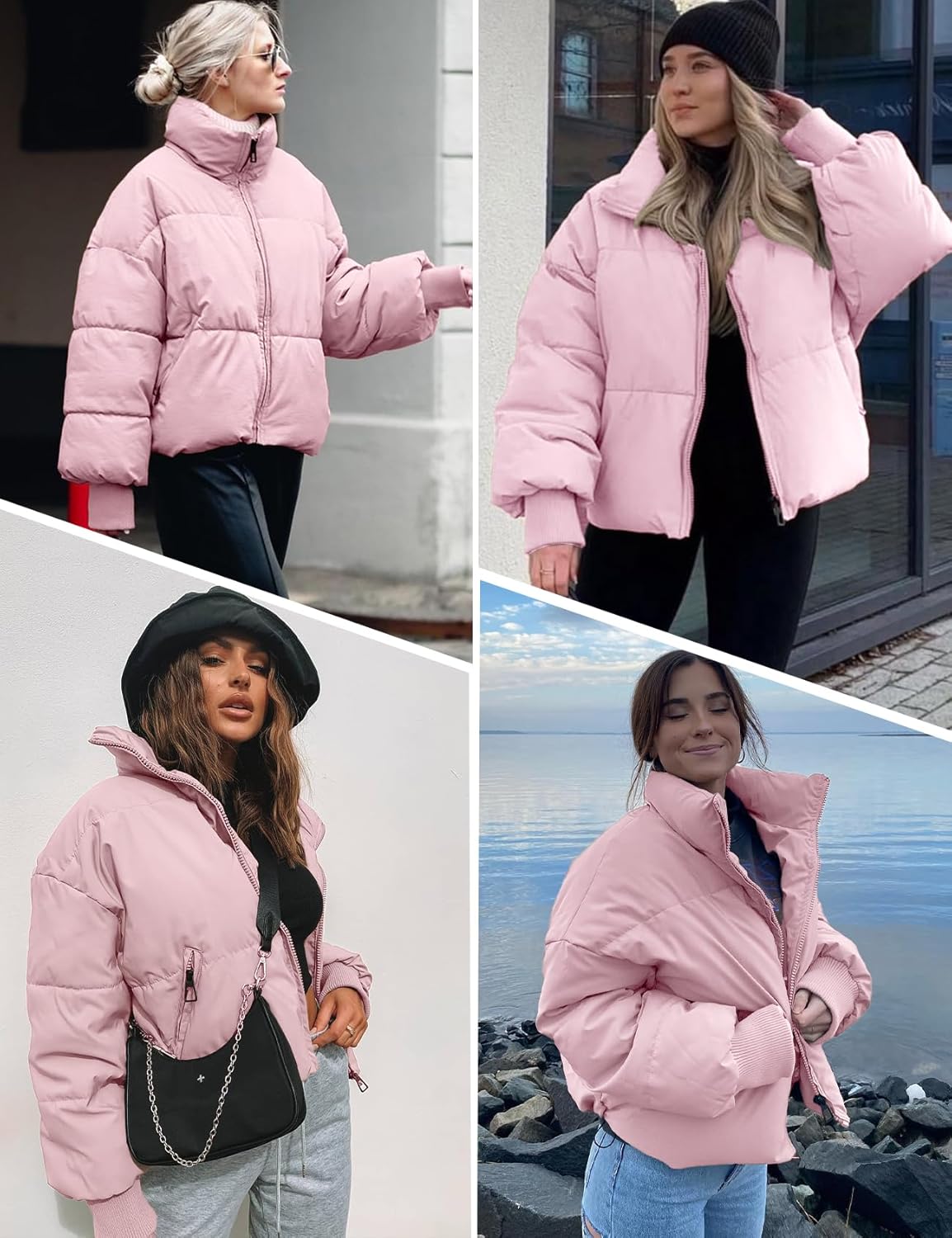 Flygo Winter Cropped Puffer Jacket Coats for Women 2025 Short Warm Quilted Jackets Outerwear with Pockets - Image 8