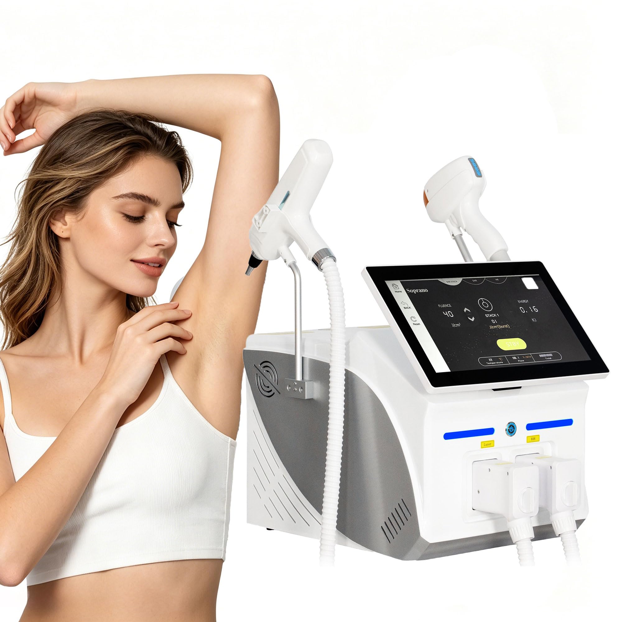 10 Bars!Epilatore Laser a Diodo, 4 Lunghezze d'Onda, Schermo Touch e Sistema di Raffreddamento, Casa e Saloni