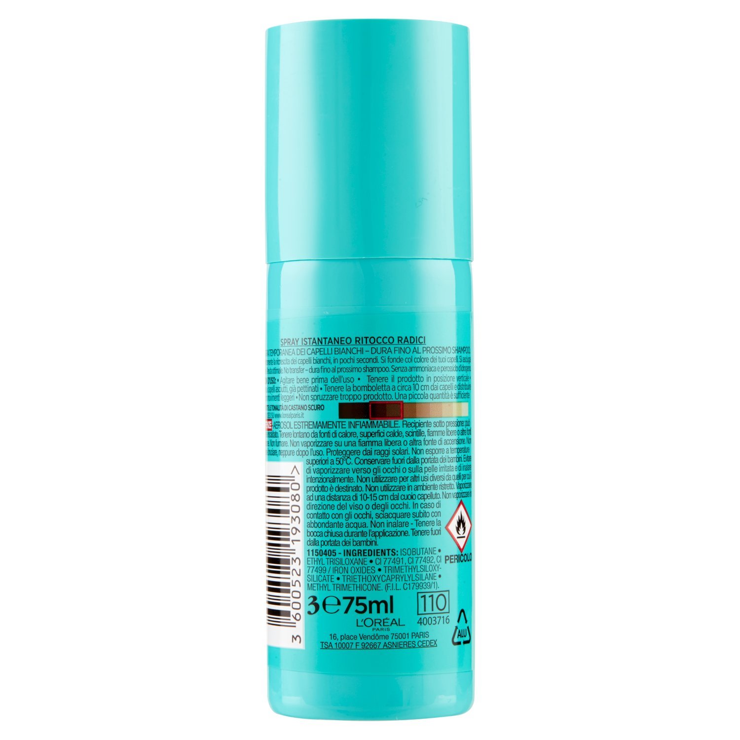 L'Oréal Paris Spray Ritocco Perfetto, Spray Istantaneo per Radici e Capelli Bianchi, Durata fino a 1 Shampoo, Colore: Bruno, 75 ml (Confezione da 2)