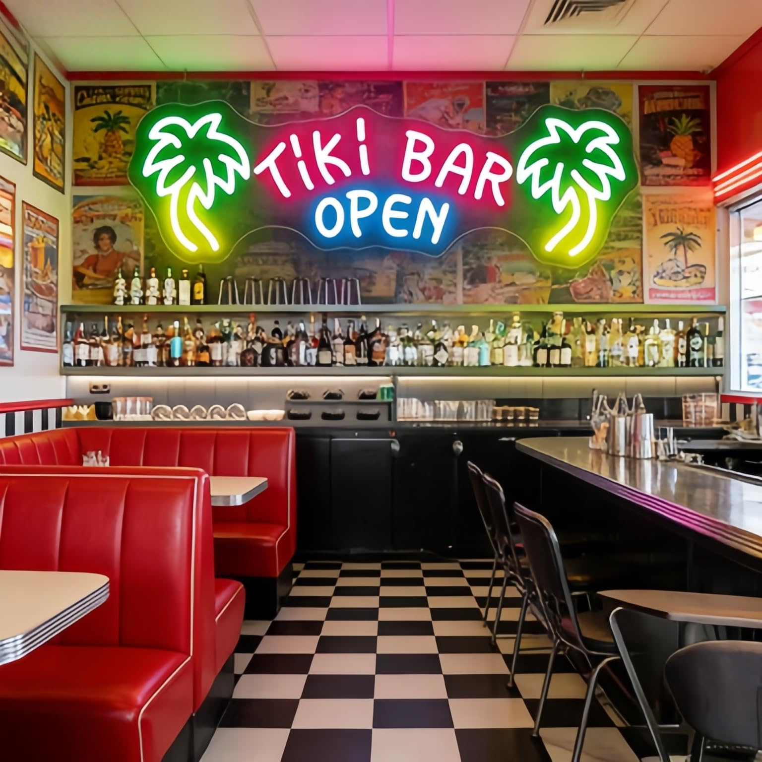 Panneau néon ouvert Tiki Bar LED Décoration pub