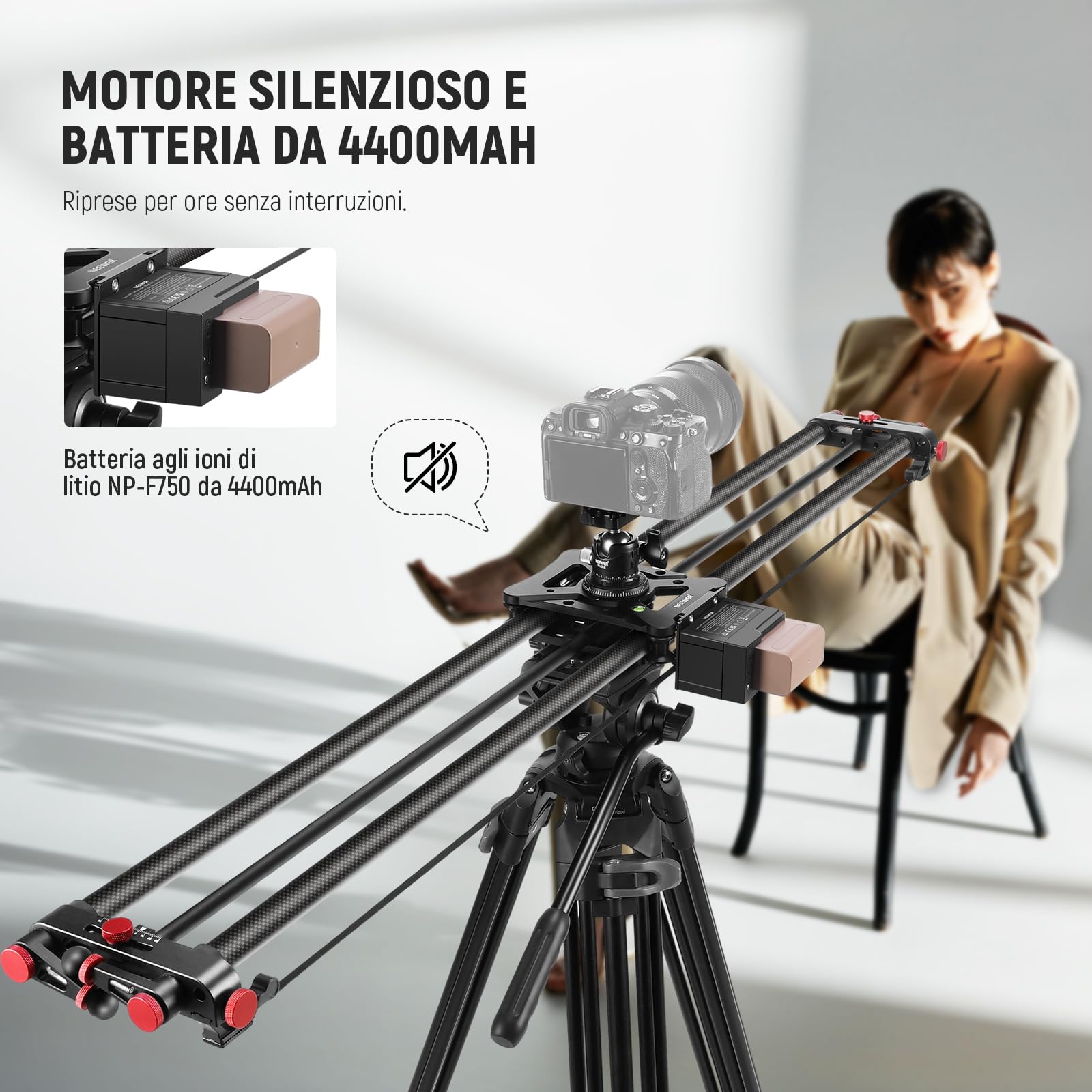 NEEWER 120cm Camera Slider Motorizzato, Controllo App, Binario Dolly DSLR in Fibra Carbonio con Batteria F750 4400mAh (Caricabatterie Non Incluso), Supporta Modalità Video/Fotografia Time Lapse, ER1