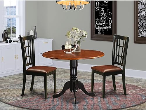 Miniatura 7 de East West Furniture DLNI3-BCH-LC - Juego de 3 piezas que contiene una mesa de comedor redonda con gotas y 2 sillas tapizadas de piel sintética, 42 x
