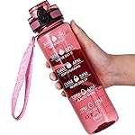 OLDLEY Water Bottle, 32oz Motivational Sports Water Bottle with Time Marker - Times to Drink - Tritan, BPA Free, Wide Mouth Leakproof,Clear Red