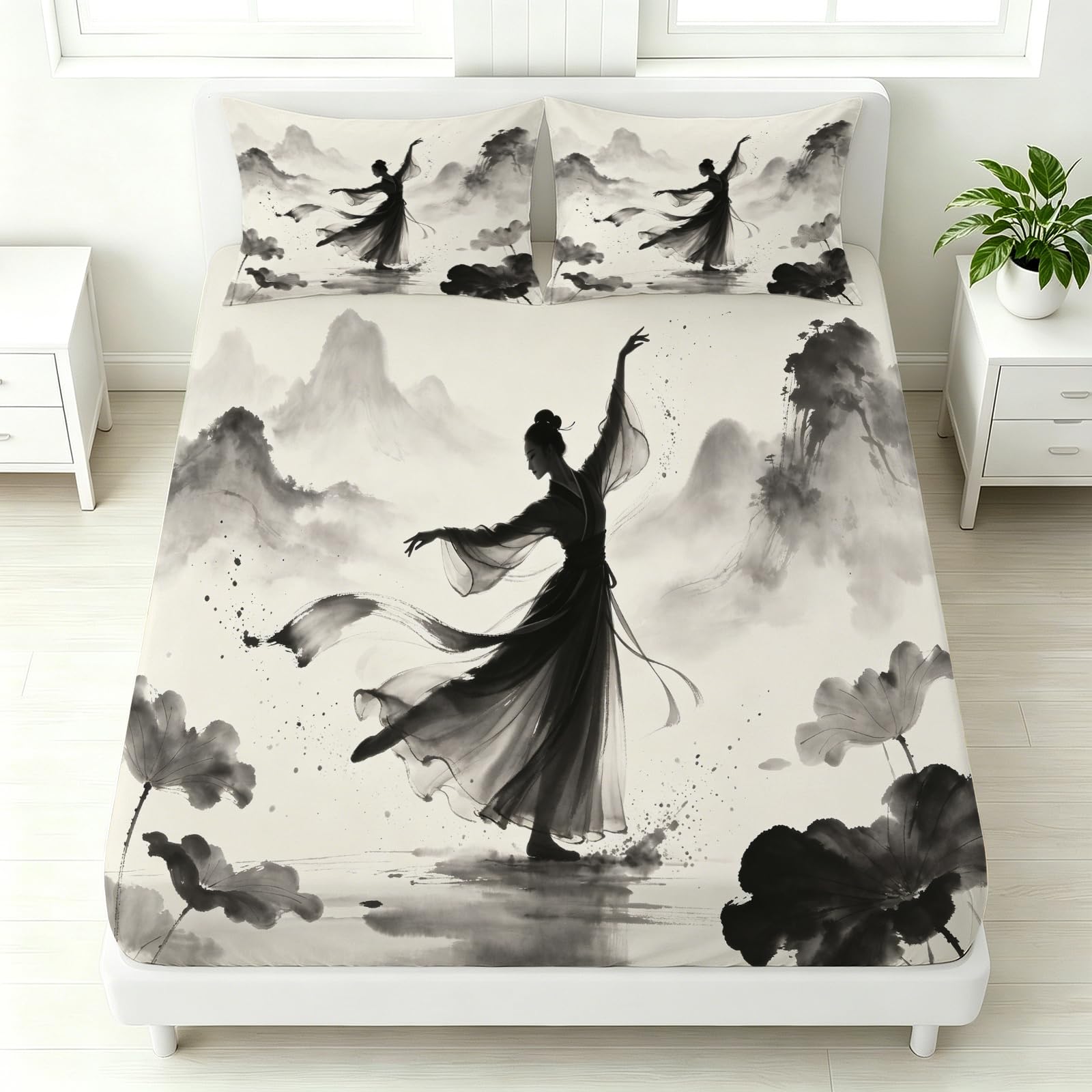 Sábana Bajera Ajustable 150 x 200 Bailarina Estilo Chino
