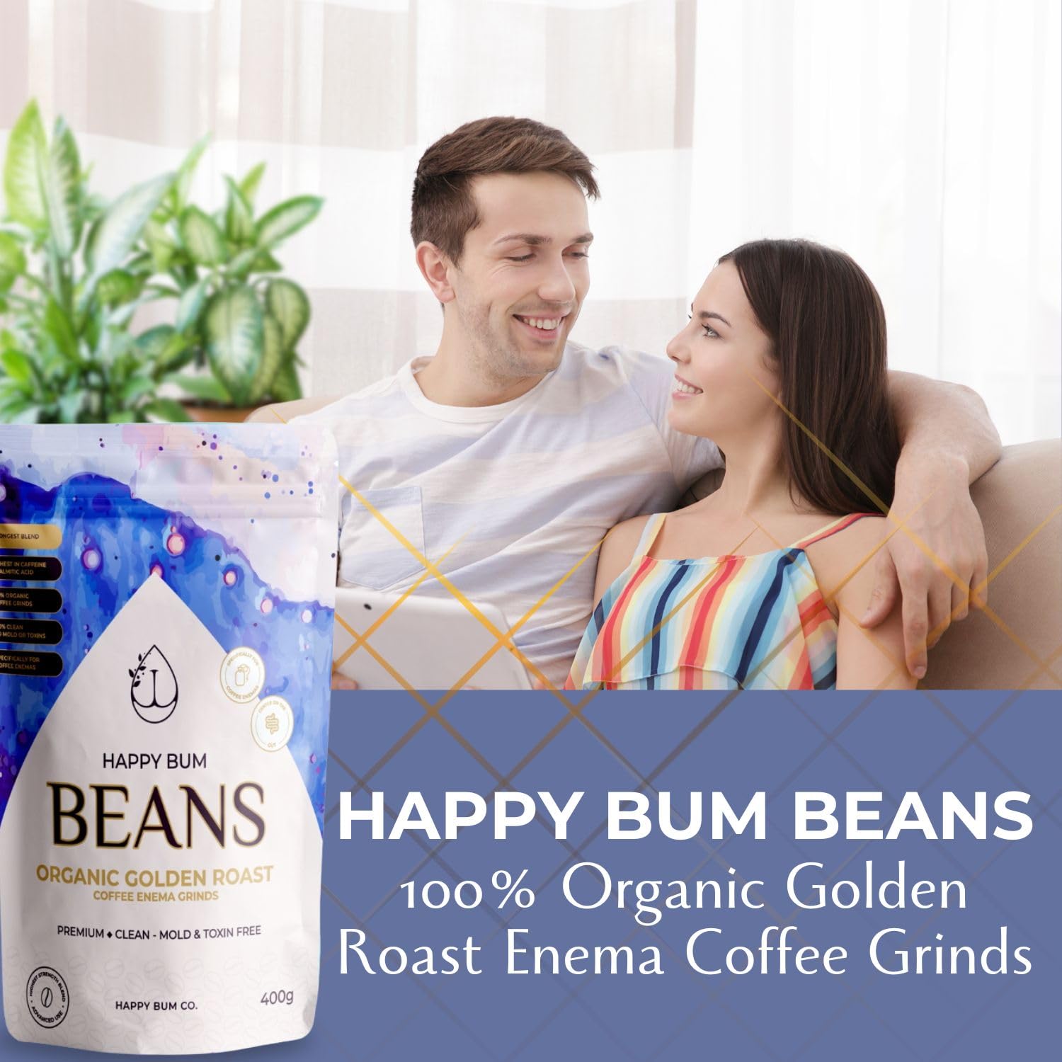 Happy Bum Co Organic Golden Roast Enema Coffee Grinds (400g) Mold-Free, Fair-Trade, High-Potency Blend for Colon Detox & Liver Support – Palmitic Acid & High Caffeine for Coffee Enema