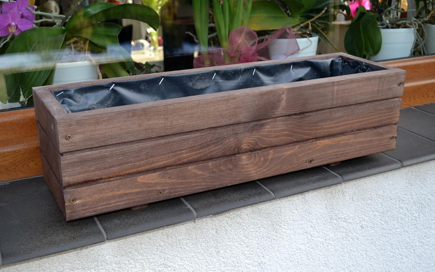 FKL DESIGN Home Deco Jardinera de Madera Jardinera terraza jardín 14 litros Totalmente montada D6 Palisandro (Longitud 90 cm)
