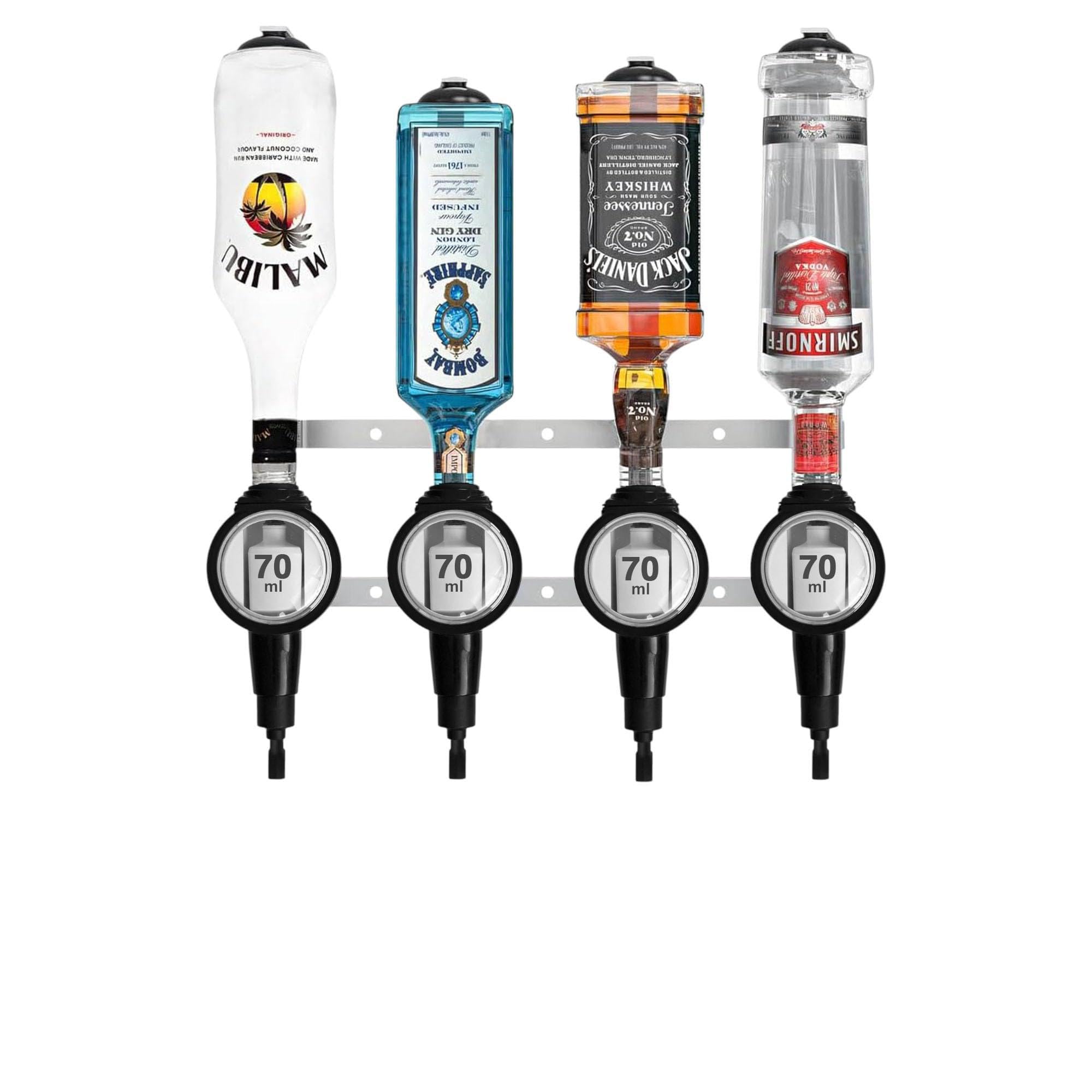 Chabrias Ltd Professional 4 Wall Bar and 70ml Spirit Optics – UK-Made Government-Stamped Liquor Dispenser Rail – Heavy-Duty All-Metal Wall-Mounted Bar Optics System