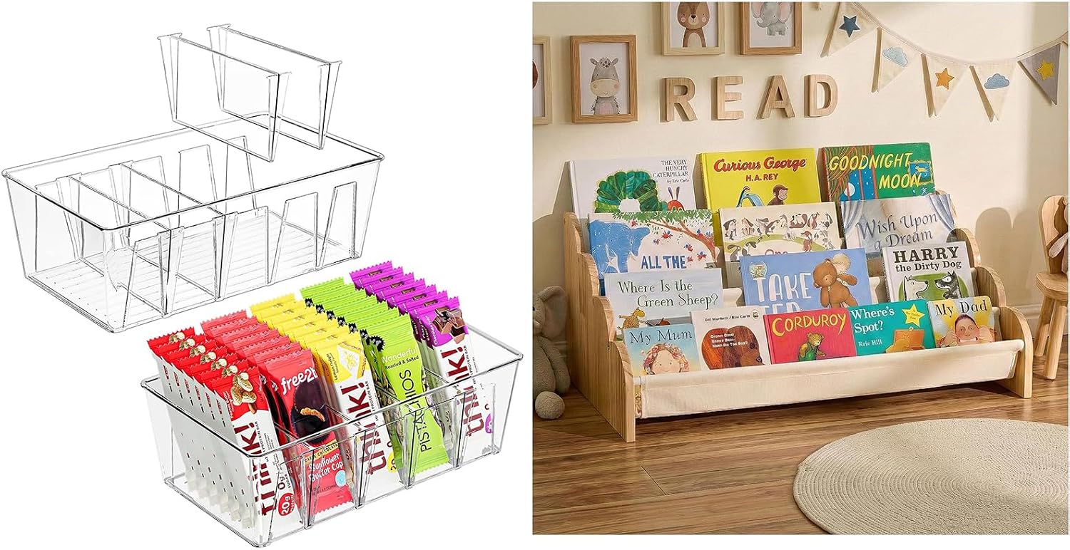 Puricon Pantry Organization and Storage Bins for Kitchen Fridge Countertop Cabinet Bundle 4-Tier Kids Bookshelf