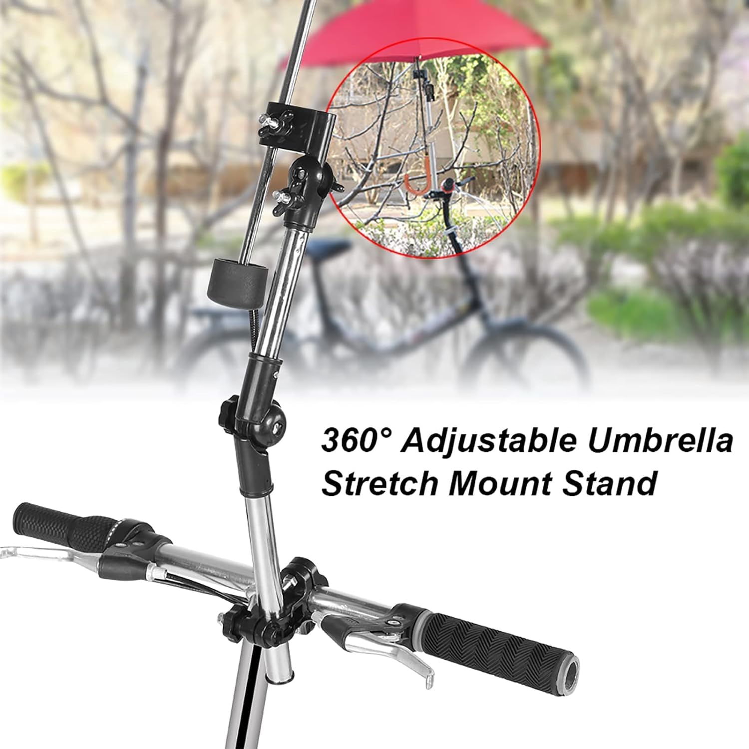 Nikou Ortaombrelli per Passeggino, Portaombrelli per Bicicletta, Regolabile 360 ° Ombrello Manubrio Support, Montatura per Maniglia per Passeggino, per Carrozzina Bicicletta Walker