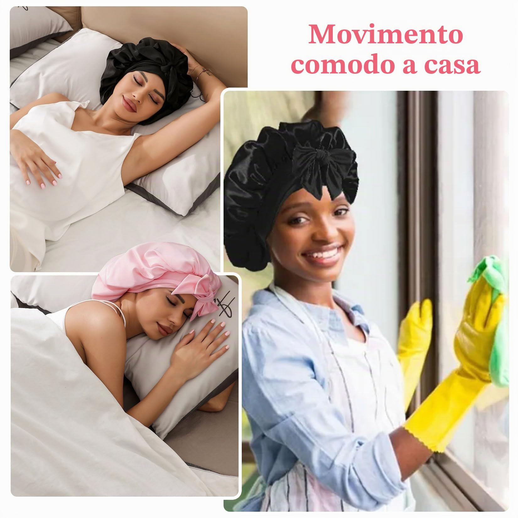 2 Pz Cuffia Seta Capelli Notte Ricci, Silk Bonnet Seta per Capelli Ricci, Cuffia in Setas per Dormire, Cuffie per Dormire Capello Lunghi Corti, Cuffietta in Raso per Notte+ 2 Elastici per Capellio