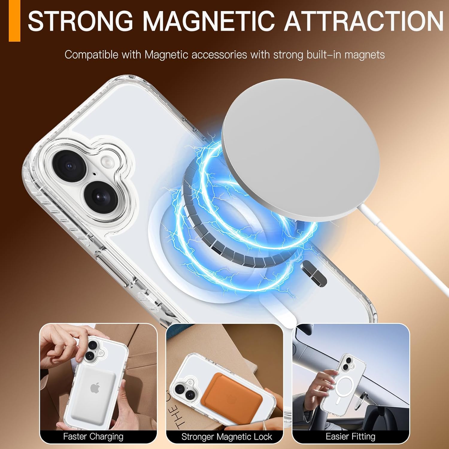 tharlet Strong Magnetic Case for iPhone 17 (6.3''), White Clear Shockproof Protective Phone Cover [ Mag-Safe Compatible ] [Anti-Yellowing] with Screen Protector, White