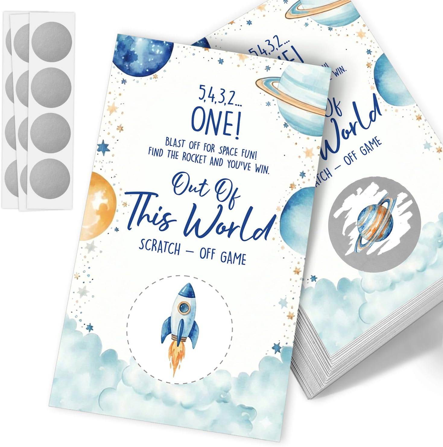 Out of This World Funny Party Game Scratch Off Cards 32Pcs, Outer Space Theme Holiday Event Raffle Tickets, Lottery Game for Birthday Baby Shower Party, Galaxy Theme Party Supplies