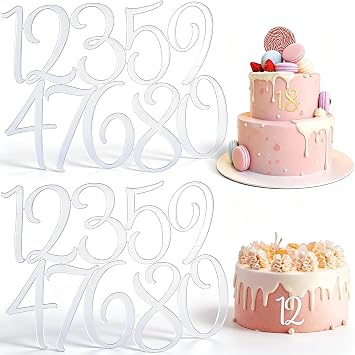 2 Sets 09 Numbers Happy Birthday Cake Toppers, Large Acrylic Cake Numbers Toppers, Acrylic Wedding Party Cupcake Toppers, DIY Cupcake Toppers, Birthday Party SuppliesSilver