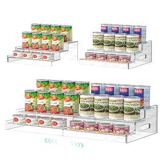 Yecuip Expandable Can Rack Organizer for Pantry, 3-Tier Adjustable Can Storage Holder, Holds Up to 24 Cans, Acrylic Canned Food Organizer for Pantry, Cabinet, Countertop, Kitchen - Amazon product rated Grade B