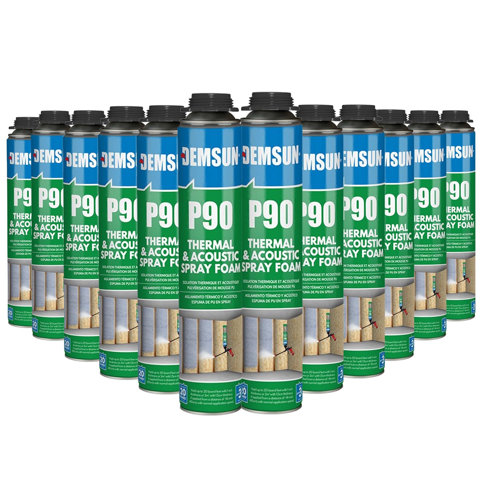 Demsun P90 PU Expanding Foam 12 Cans – High Expansion Insulation, Gap & Crack Filler, Soundproof, Thermal Sealant, Moisture Resistant, Coating for Walls & Roofs, Floors & DIY