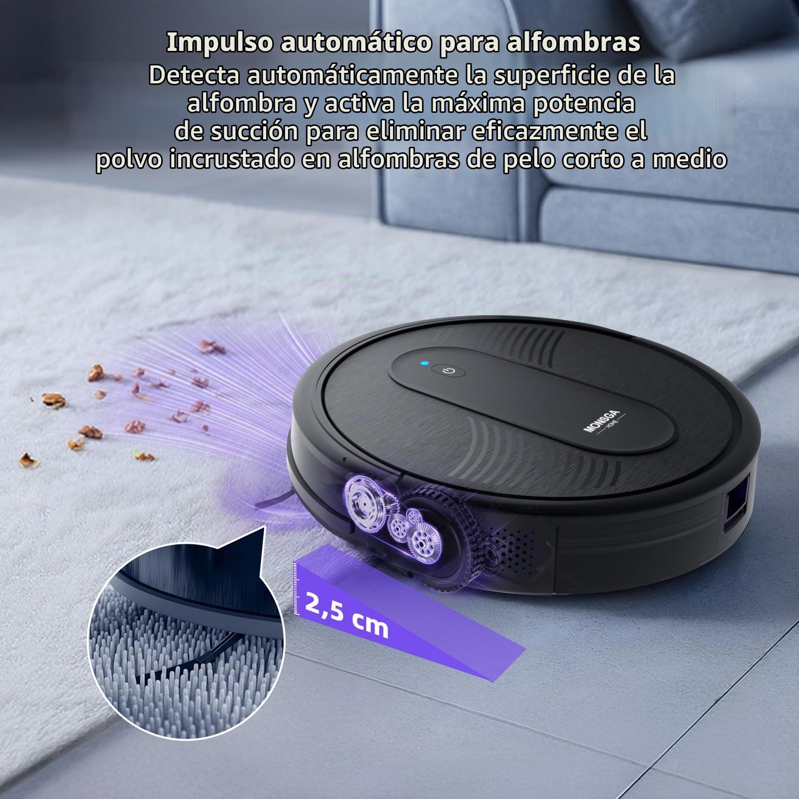 MONSGA Robot Aspirador,Robot Aspirador y Fregasuelos 4000Pa Presión de Succión, Autonomía 140 Minutos, Sensores Anticaídas y Cepillo Multifunción, TotalSurface, App Control | Robot Aspirador y Fregasuelos 3 en 1,Autonomía 140 Minutos, Sensores Anticaídas,