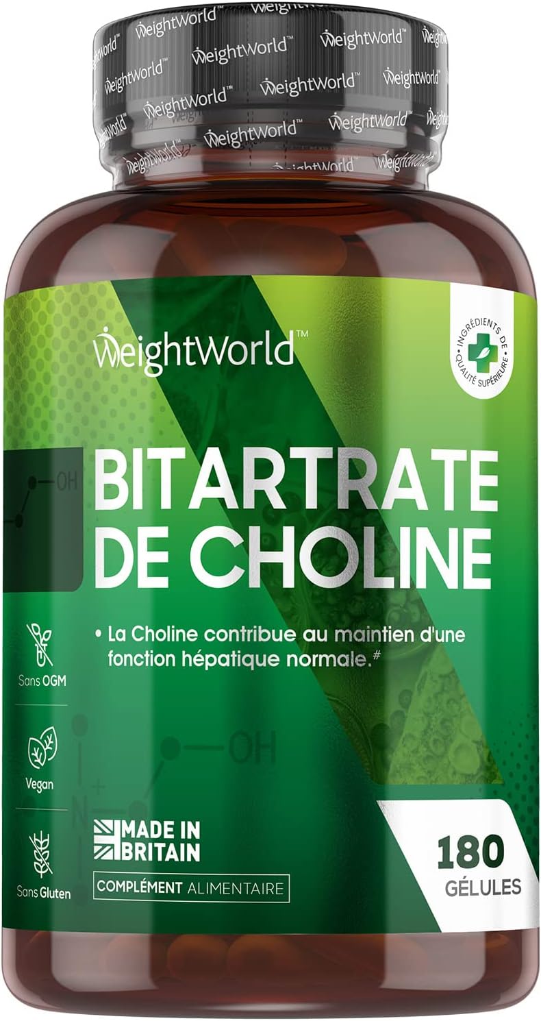 Choline Bitartrate 700 mg de Choline Active en Poudre 180 Gélules