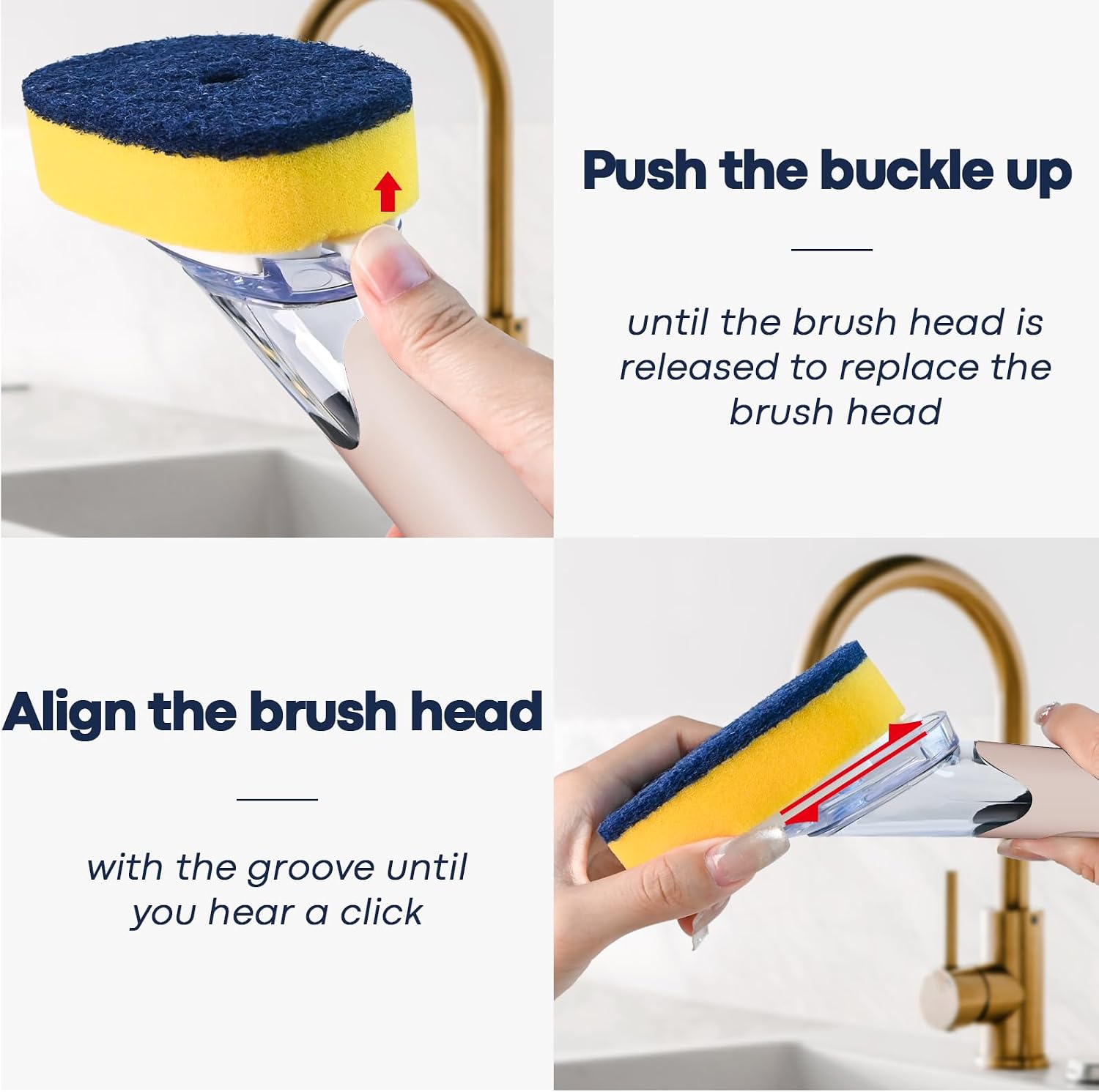 RIMAY Dish Brush with Soap Dispenser, 2 Sponge Refills and Storage Holder image 4