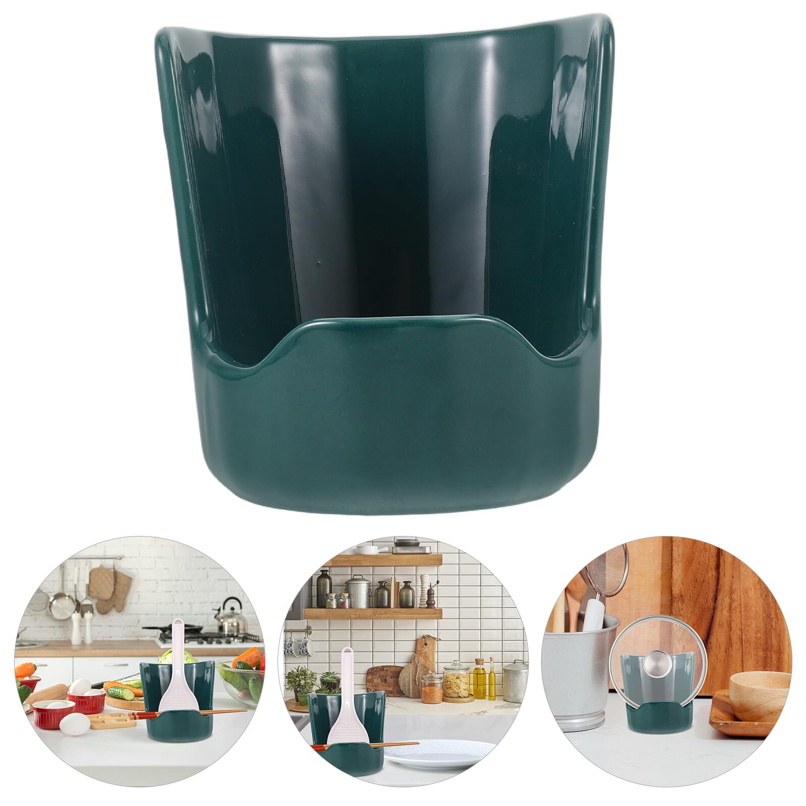 Gatuida Soporte para Tapa de Olla de Cerámica Verde, Vertical | Reposacucharas para Cocina, Estructura Estable, Ahorro de Espacio, Uso en Meal Prep