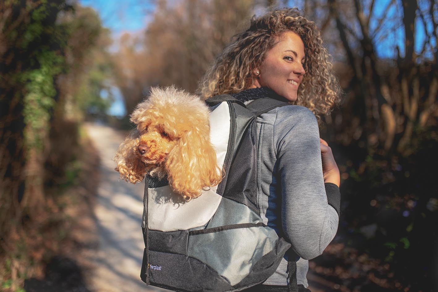 Ferplast Zaino per Cani KANGOO, Trasportino Gatto, Zaino per Gatti, Ampia Apertura, Cinghia di sicurezza, Cinghe Regolabili, Max 8 Kg, 41,5 x 20 x 43H cm, Grigio