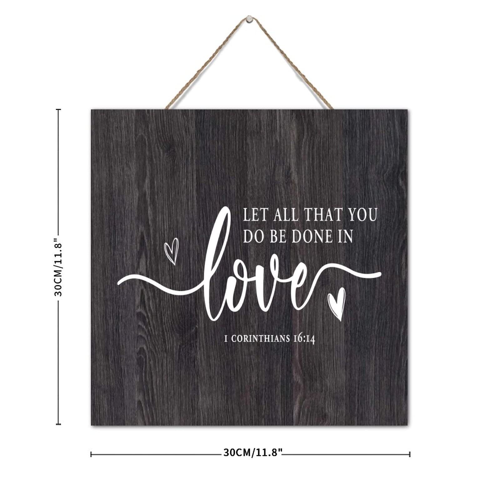 Targa In Legno Rustico "Let All You Do Be Done In Love" | 30x45 Cm Con Cornice | Decorazione Parete Fatta A Mano