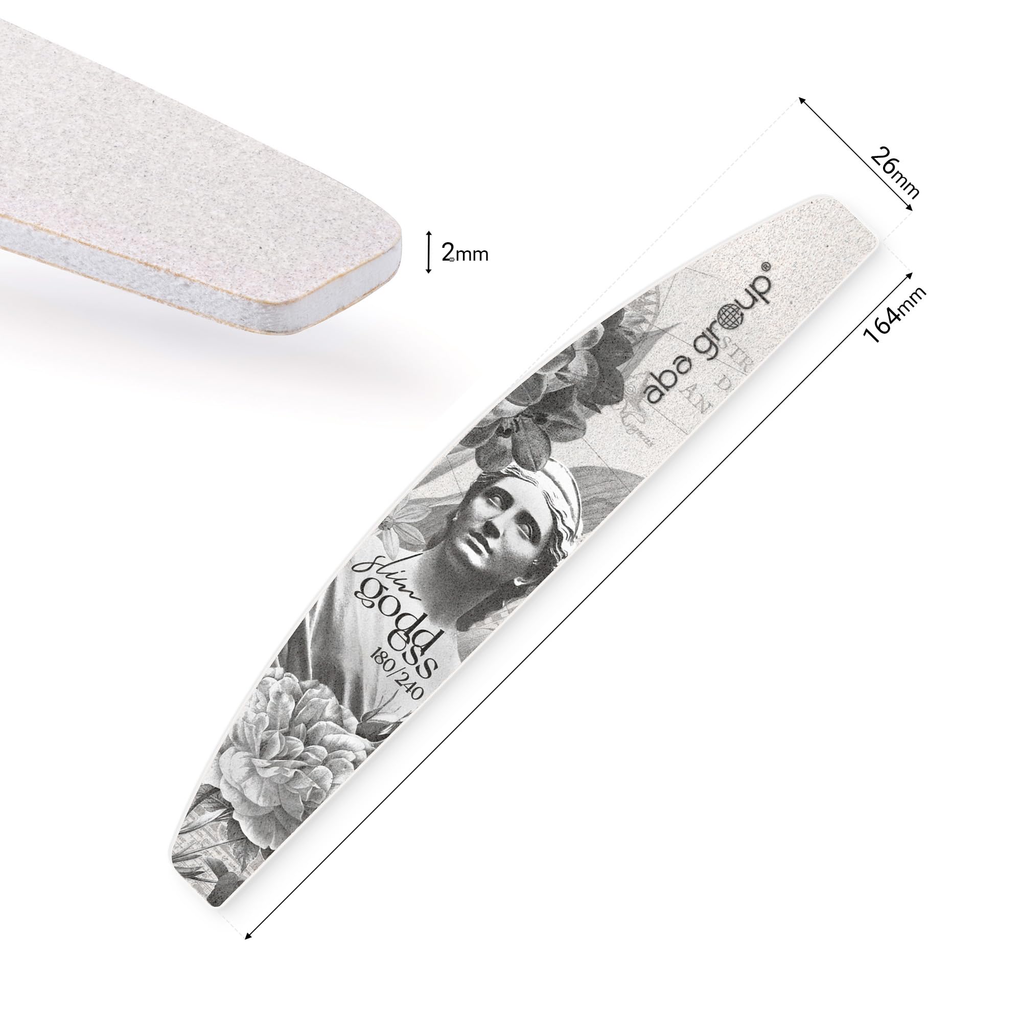 ABA GROUP Goddess - Lima per unghie, 180/240-500 pezzi, con mezzaluna, spessore 2 mm, strumenti professionali per unghie in gel e naturali, lime per unghie in gel, frecce su due lati, set per unghie
