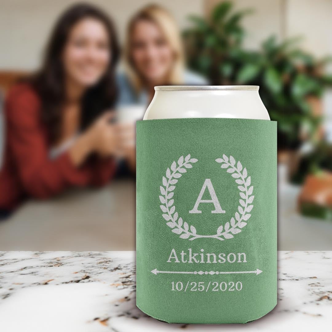 Wedding Guest Favors Personalized Custom Initial Wreath Family Name & Date 24-Pack Personalized Can Drink Thermocoolers Party Pack Sage