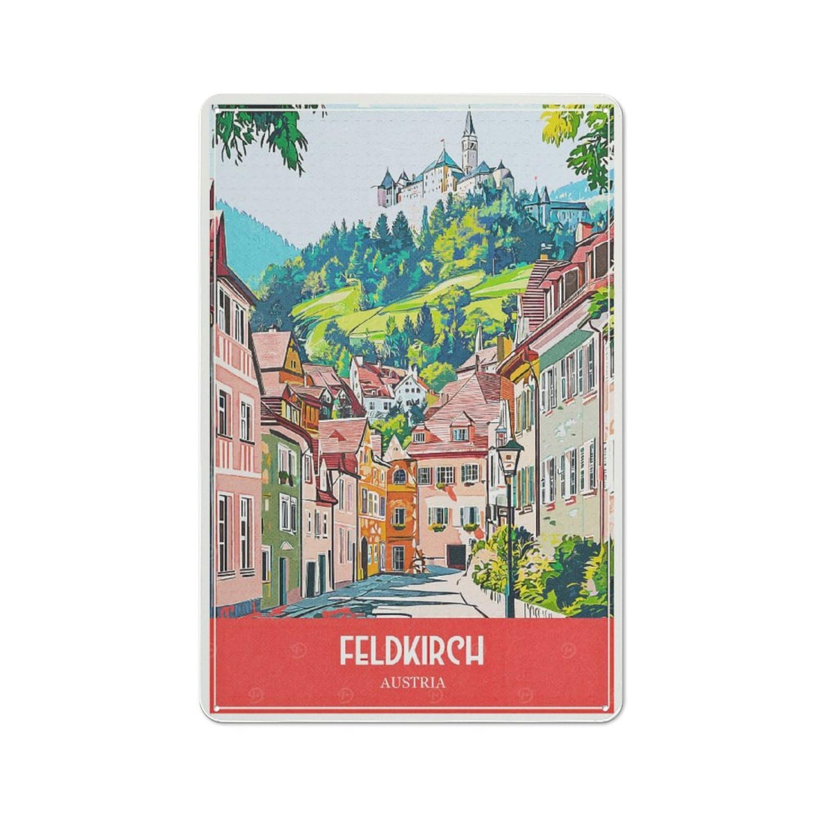 Junmoney Style-3 Retro Metal Wall Plaque 30X20cm Featuring Feldkirch Austria Travel, Room Wall Plaque For Hallway, Home Bar, Garage Or Study