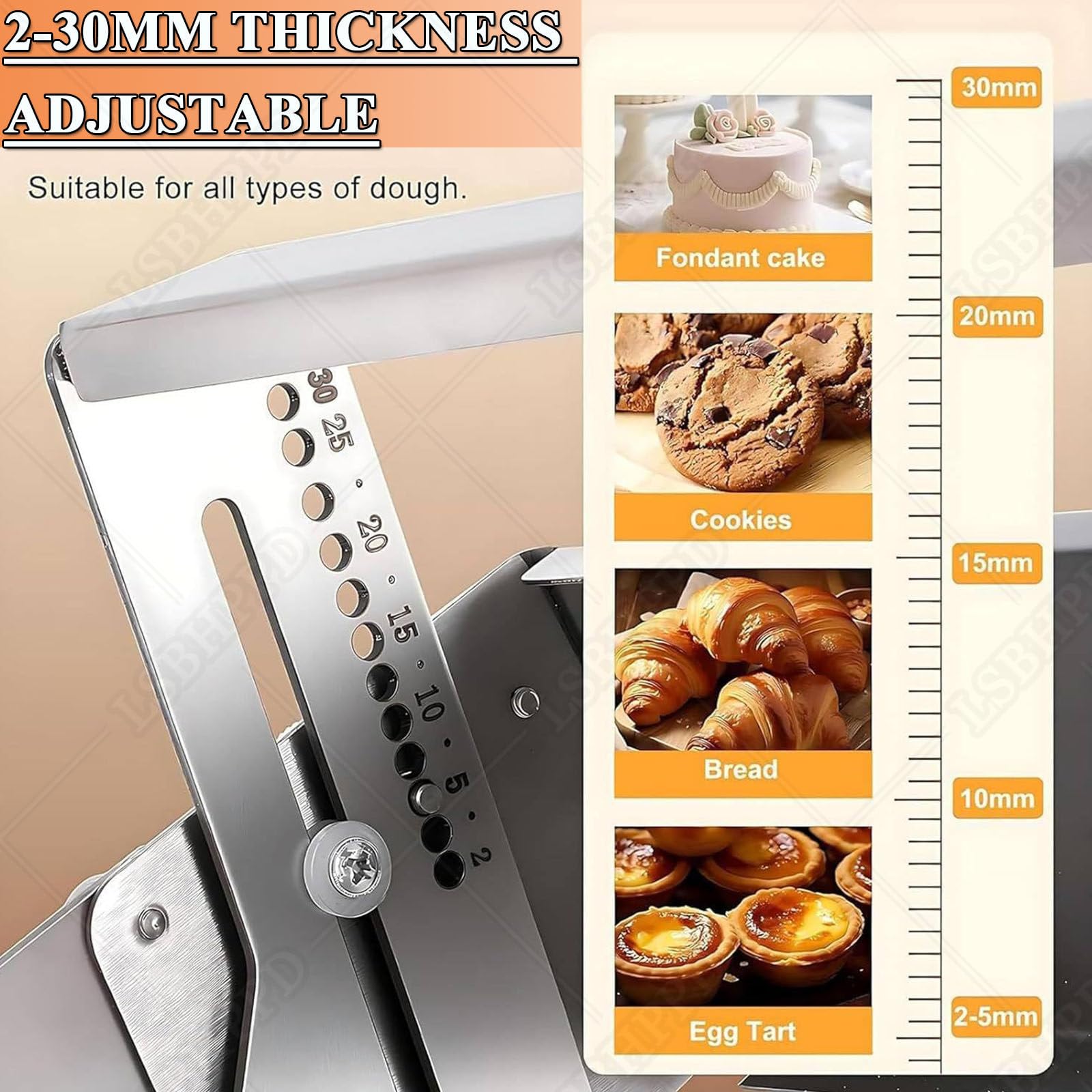 Rullo per pasta elettrica commerciale, spessore regolabile da 0,2 a 3,5 cm, in acciaio inox, per pizzerie e panetterie