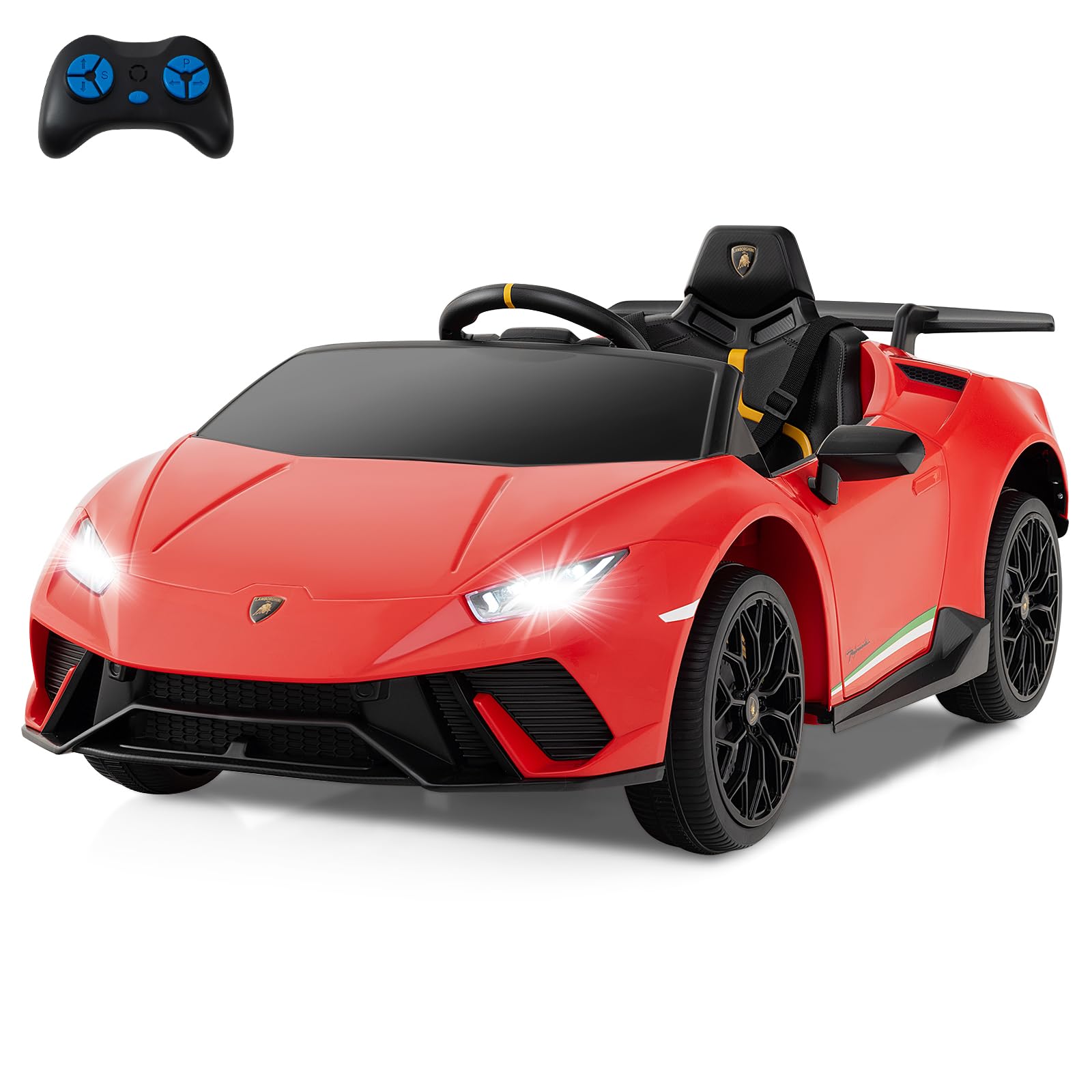 Licensed Lamborghini Huracan Ride on Car by INFANS, 12V Kids Electric Vehicle Battery Powered Toy with Remote Control, LED Lights, Spring Suspension, Bluetooth, MP3, Aged 3-8 Years (Red)OEKO-TEX STANDARD 100