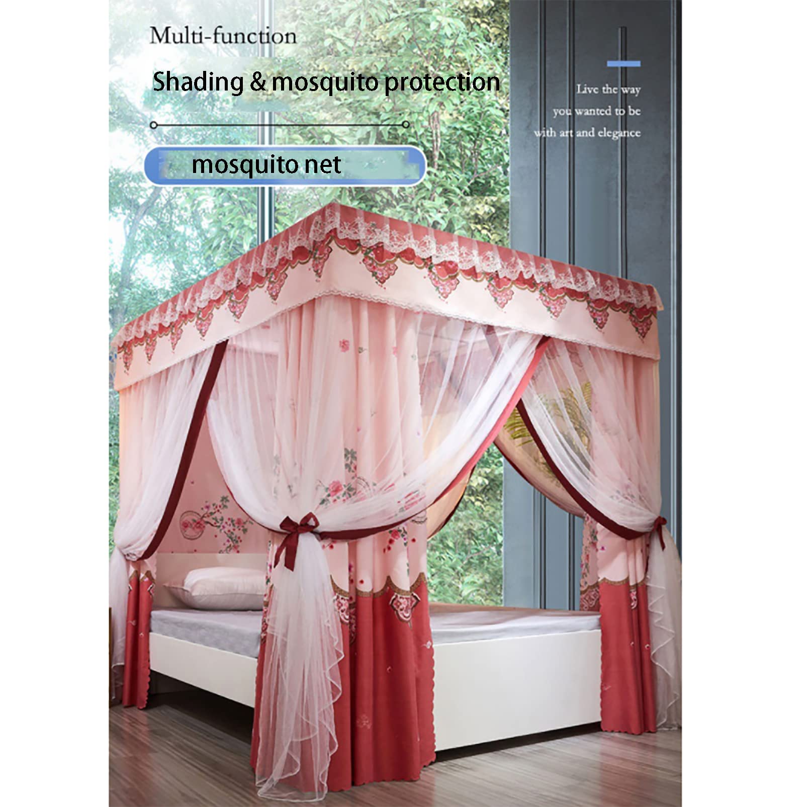 Cortina De Cama Mosquitera Cuadrada Tienda De Campaña Princesa Dosel Cortinas De Cama Cortinas De Postes De Cuatro Esquinas Regalo De Cumpleaños Privacidad Interior,Azul,200X220Cm