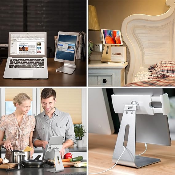 Viozon iPad Pro Stand, Tablet Stands 360 Rotatable Aluminum Alloy Desktop Mount Stand Compatible with 7-13inch iPad Pro iPadAir iPad Mini Surface and Surface Pro (Silver General)