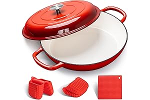 MICHELANGELO Braiser Enameled Cast Iron Cooking Pan with Lid, 3.5 Quart Braiser...