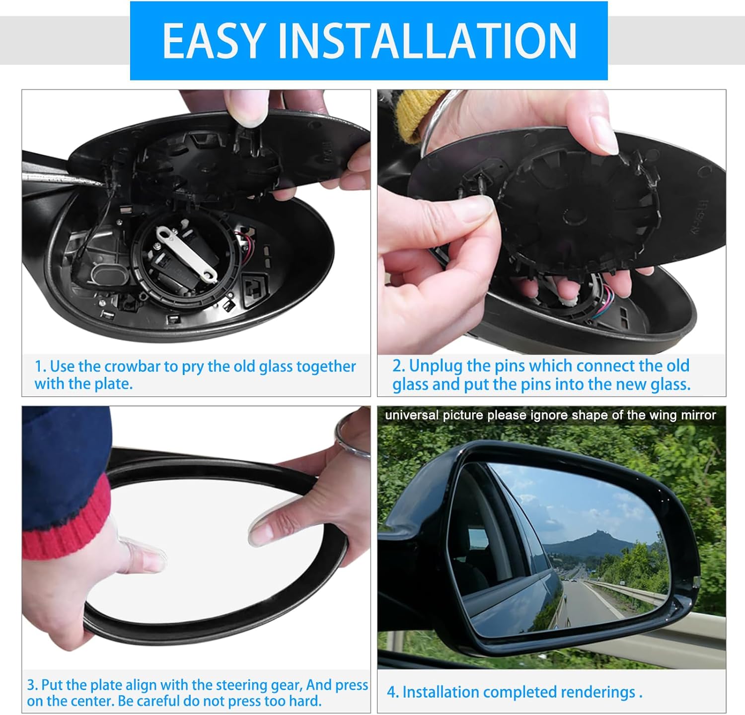 TOP-VIGOR 1-Pack Passenger Side Heated Mirror Glass Compatible with 2007 2008 2009 2010 Volvo XC70 V70, 2007 2008 2009 2010 2011 2012 2013 2014 Volvo XC90, Replace GA-VO2108, 30716138, 31297396
