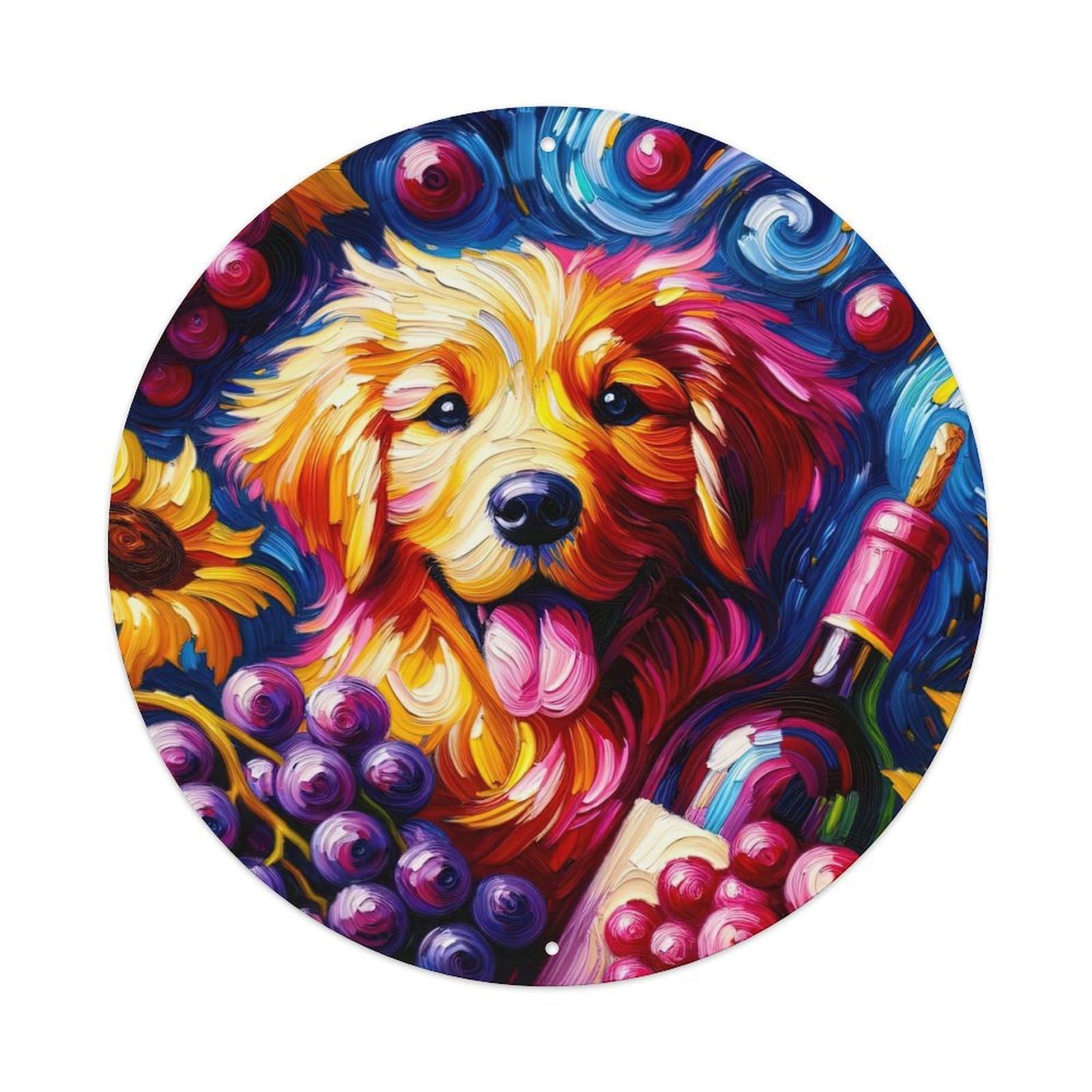 Animal Oil Painting Style Golden Retriever Metal Tin Sign
