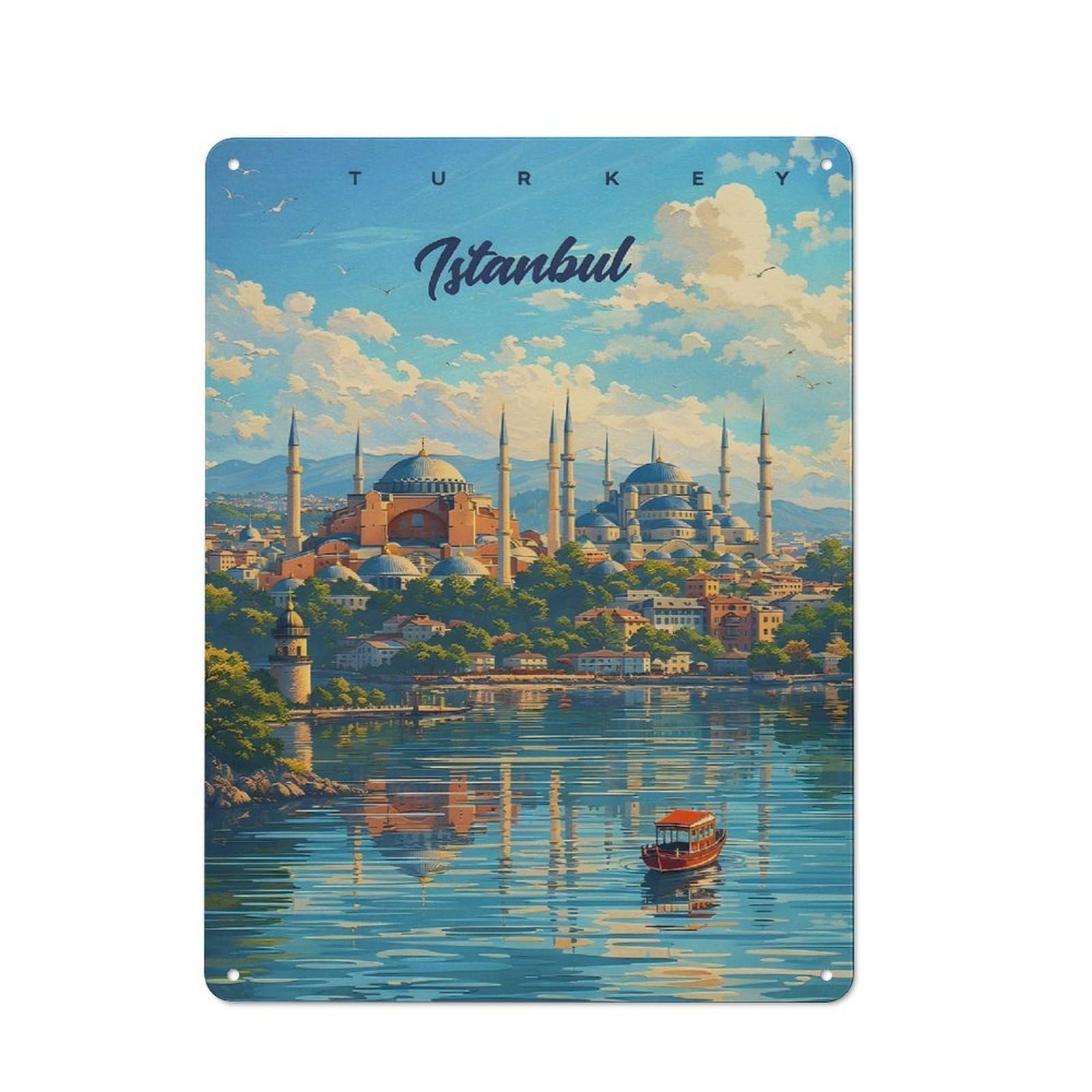 Junmoney Style-23 Retro Metal Wall Plaque 40X30cm Featuring Istanbul Turkey Travel, Room Wall Plaque For Hallway, Home Bar, Garage Or Study