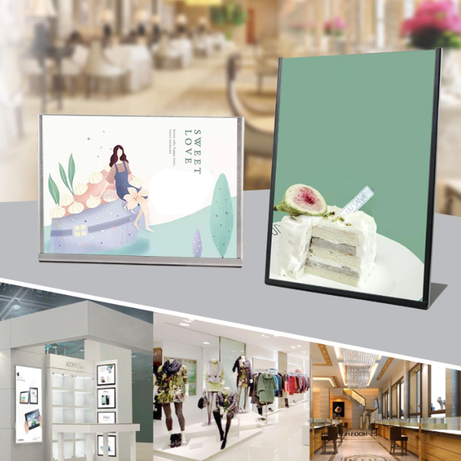 Portamenús Forma L Acero Inoxidable con Ranura para Tarjetas Visita - Expositor Multiusos Mesa para Menús, Carteles Publicitarios Fotos Pósteres - Ideal Restaurantes Hoteles y Tiendas(Rose gold)