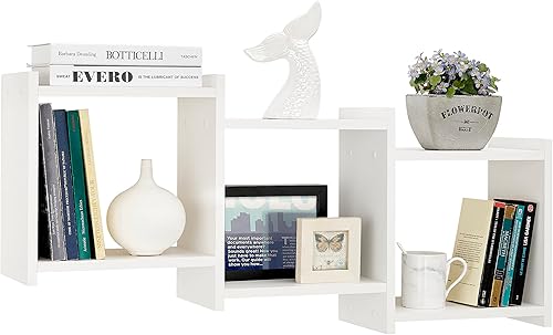 Miniatura 7 de Danya B. Organizador decorativo flotante de 3 cubos, estante de pared de madera MDF laminado con repisas, pantalla horizontal o vertical (blanco)