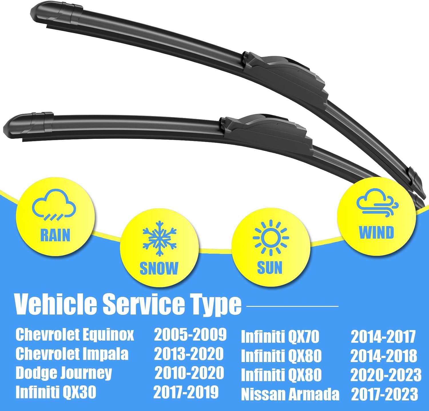 Gavimnal® 24"+19" Silicone Wiper Blades Replacement For Chevrolet Equinox 2005-2009,Impala 2013-2020,All-Season Front Windshield Wiper Blades(Set of 2) 24"+19"(Front wiper blades)