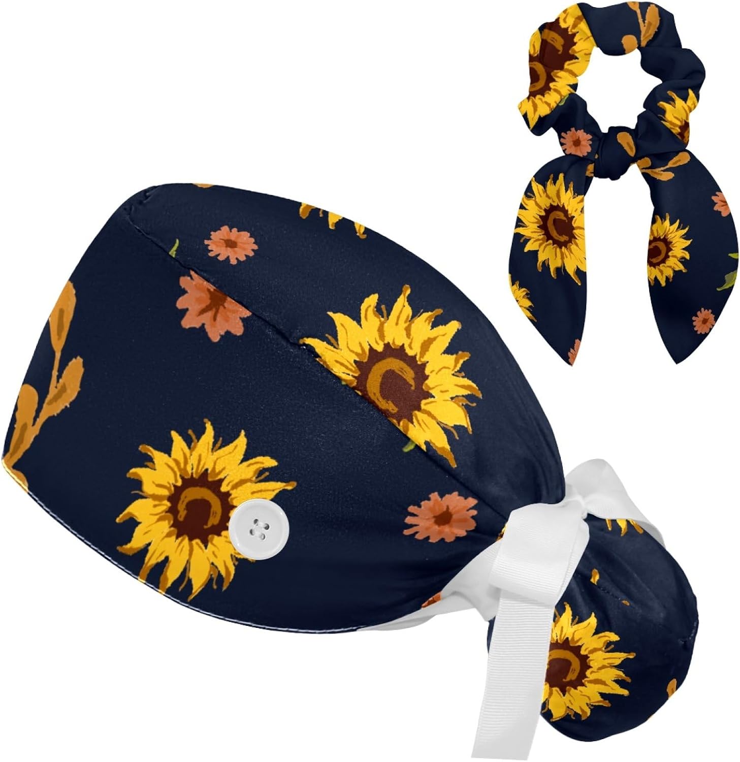 Oil Painting Sunflower Flowers Dark Color Background Adjustable Working Cap with Buttons/Bow Hair Scrunchy with Sweatband Washable for Woman
