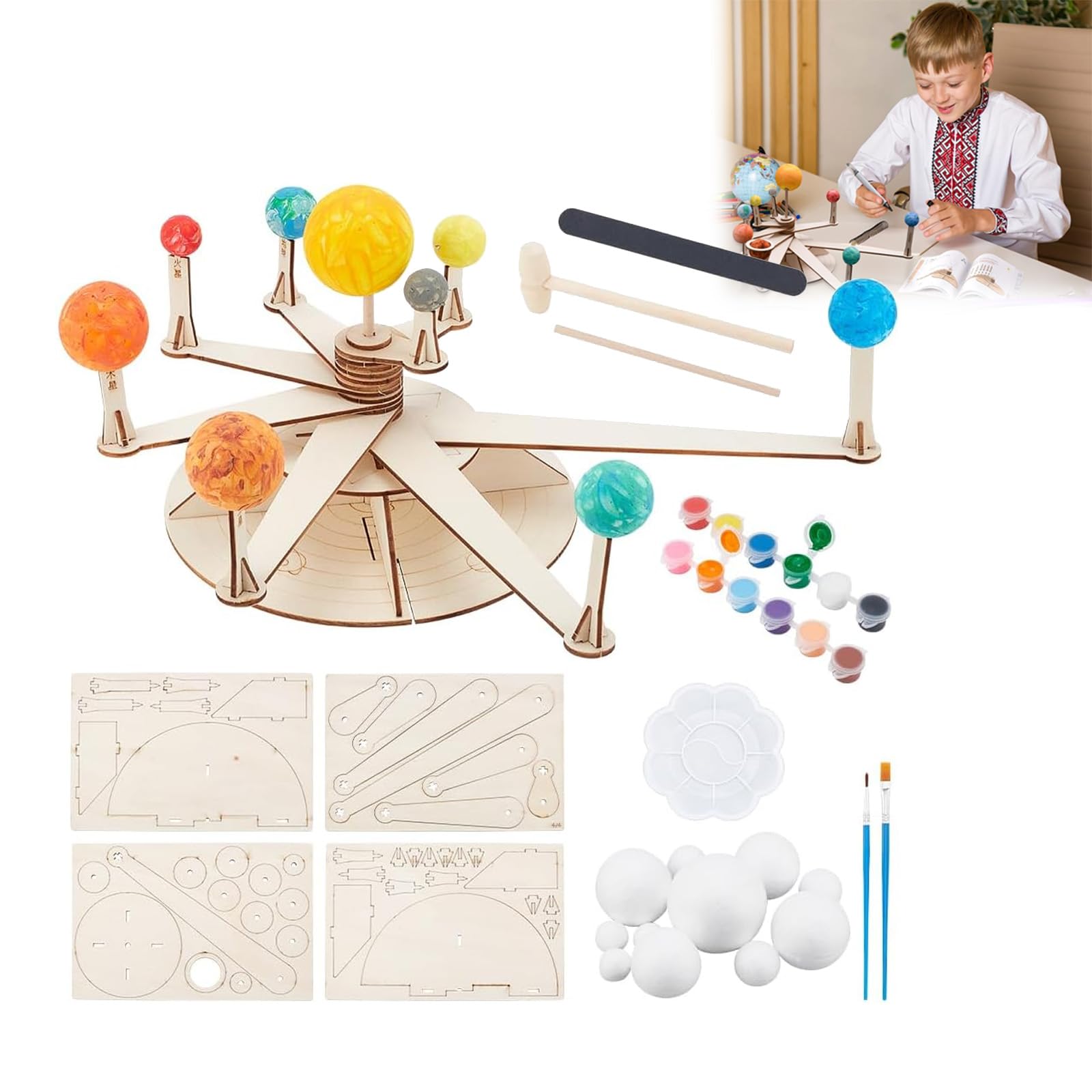 Azonee 15 Pcs Solar System Model Foam Ball DIY Planet Model Kit Includes 6 Sizes Polystyrene Spheres Balls, 12 Color Pigments,Painting Brushes, Bamboo Sticks for School Science Projects