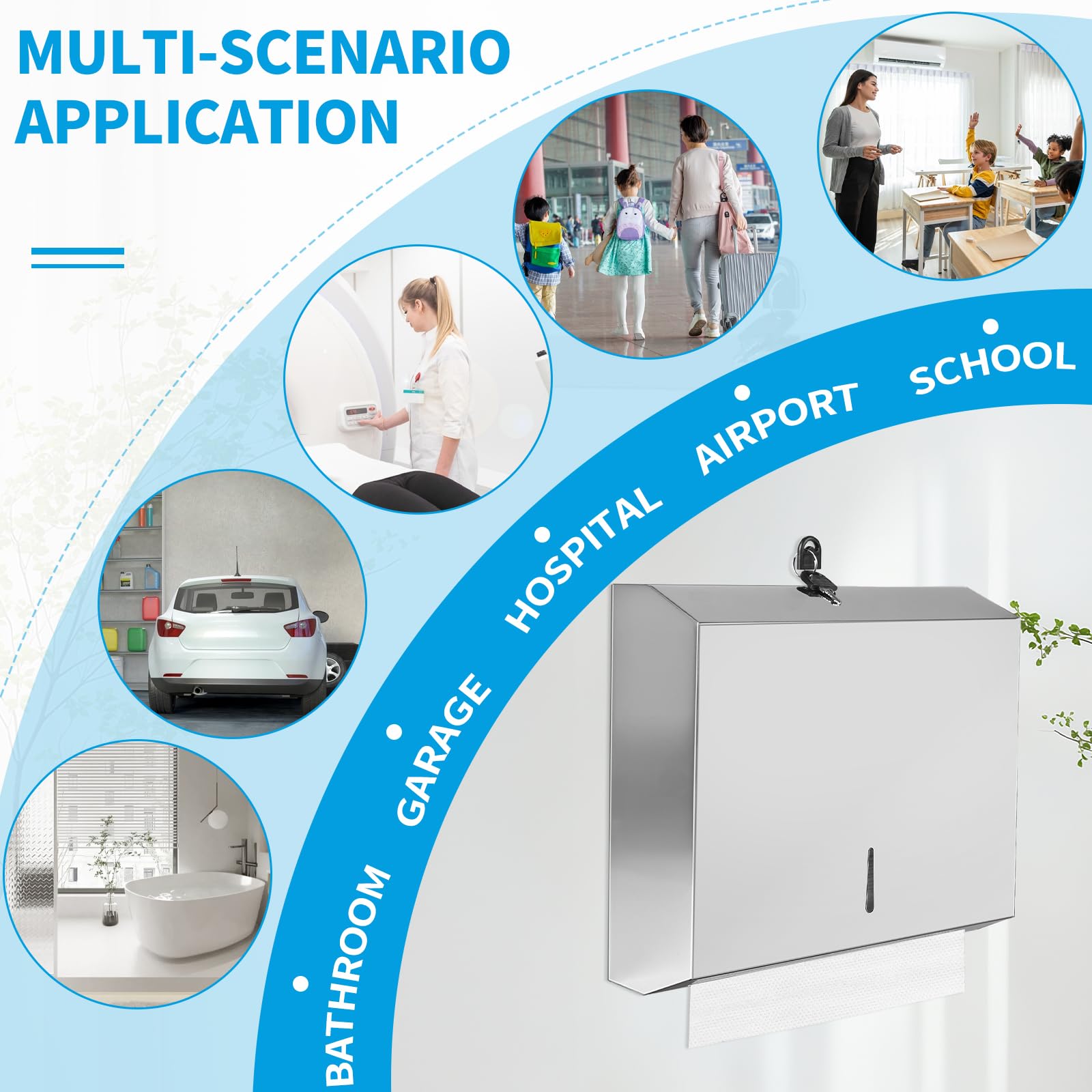 DBREAKS Dispensers di asciugamani di carta in acciaio inox, 28,3 x 26,3 x 10 cm, per parete, richiudibili, per 250-400 asciugamani