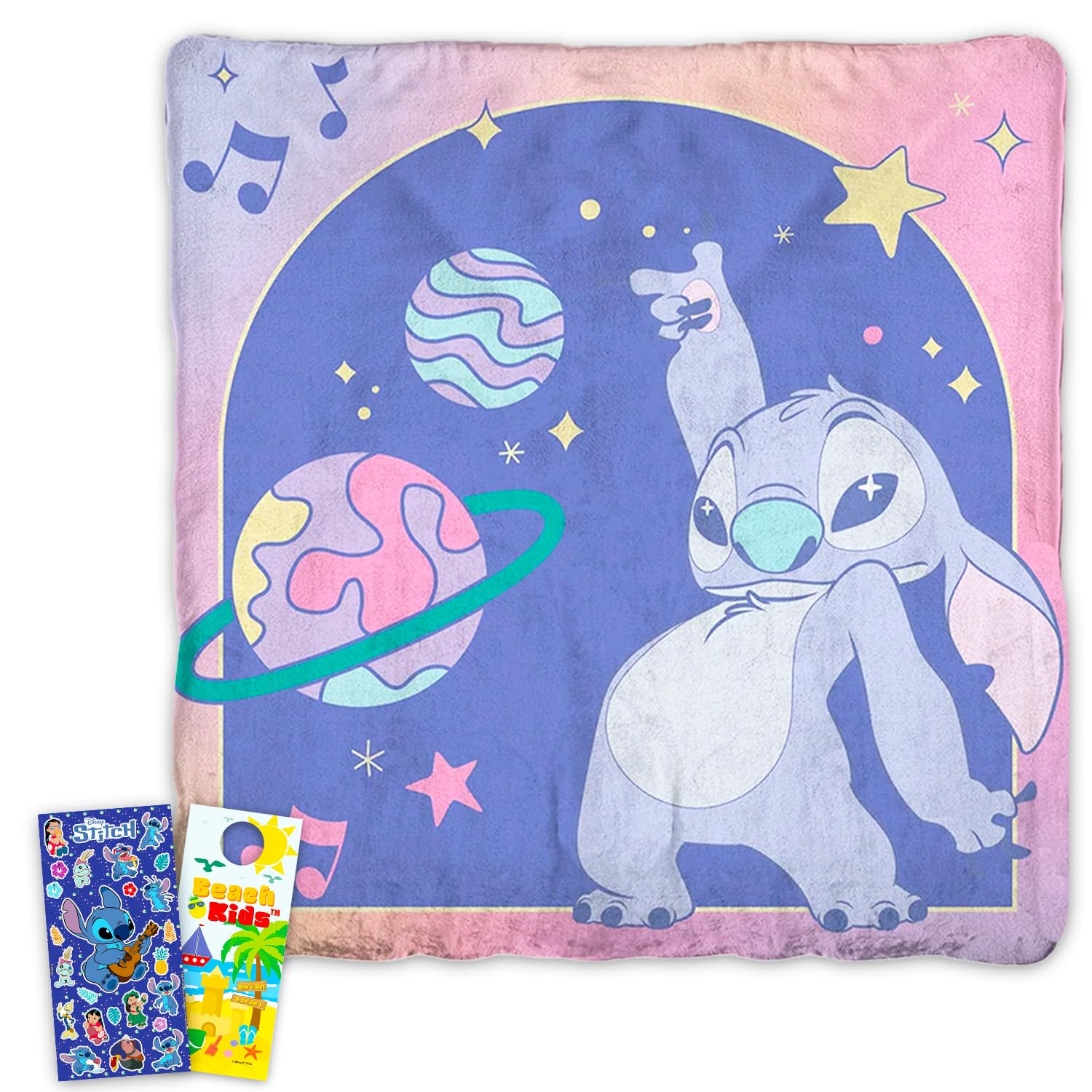 Disney Stitch Sherpa Throw Set - Bundle with Soft Lilo and Stitch Sherpa Throw Blanket Plus Phone Decal, More | Cozy Sleeping Bag Stitch Fleece Blanket 27x56”