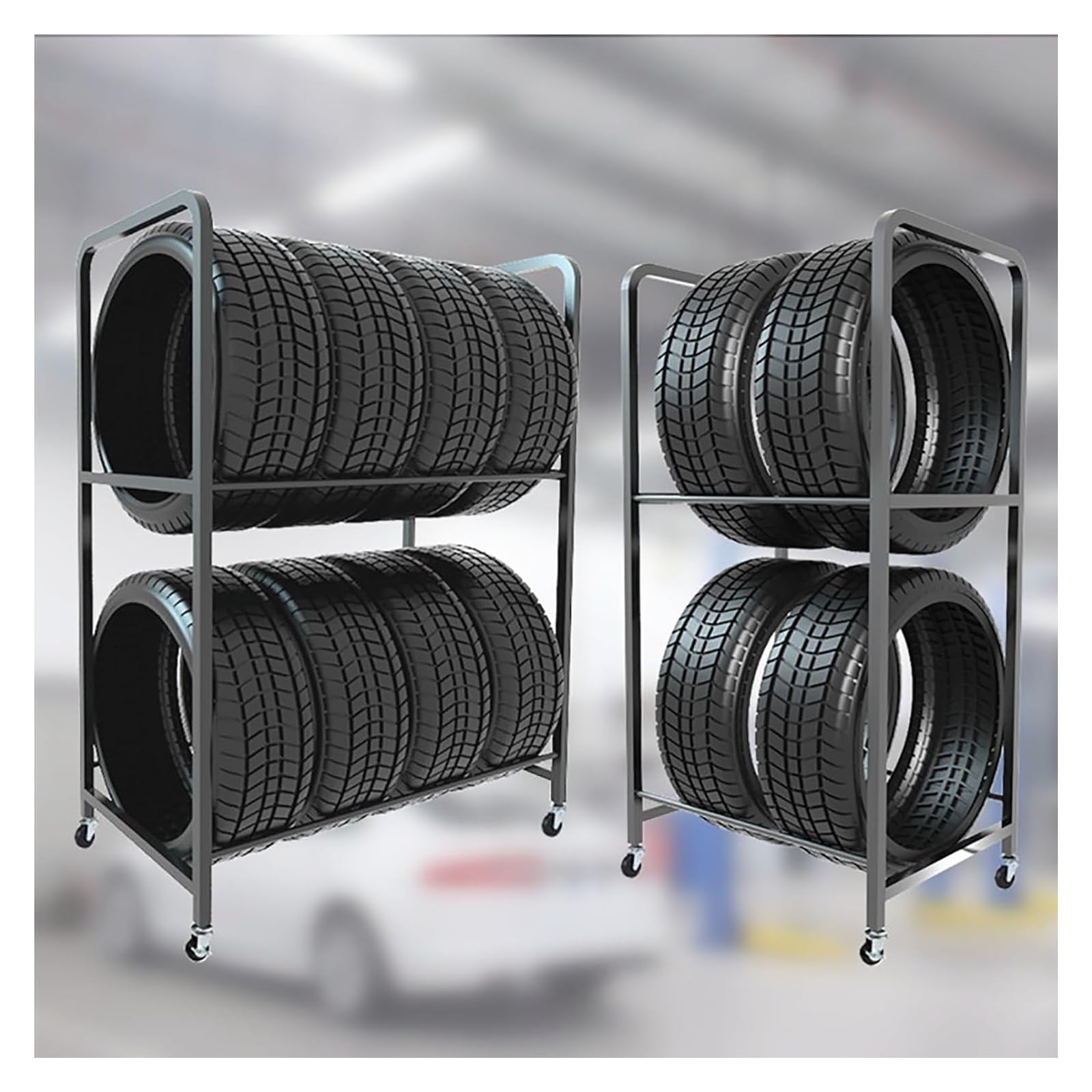 Estante de almacenamiento de neumáticos con ruedas de alta resistencia - Carro móvil for estantes de neumáticos de garaje con 4 ruedas - Fácil instalación, 68x50x128cm for organización de neumáticos