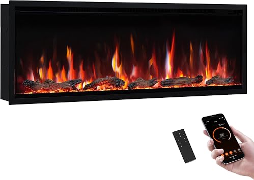 PuraFlame Herman 50 Inch Smart Linear Electric Fireplace - Premium Flame with 9 Colors, Clean Design, Recessed in-Wall or Wall-Mount or Free Standing, Compatible with Alexa and Google Assistant