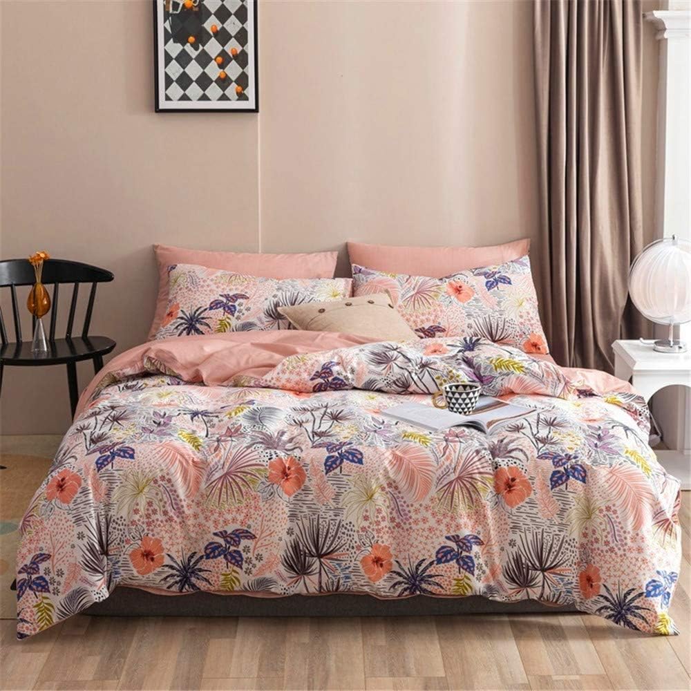 🔥 Crazy Deals FenDie Botanical Flowers Leaves Duvet Cover Set, Queen Pink Duvet Cover Cotton, Teen Girls Bedding Set Full Printing, Fresh Bedroom Decorate Style