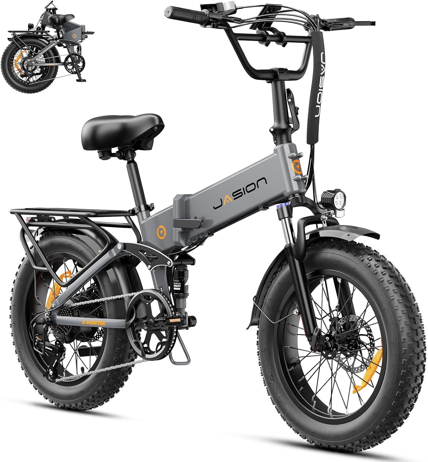 Jasion X-Hunter Electric Bike for Adults,1400W Peak Motor 30MPH Max Speed,48V 13AH Removable Battery, Full Suspension System Design,20''*4.0 Fat Tire Foldable Ebike 7-Speed Bicycles product image