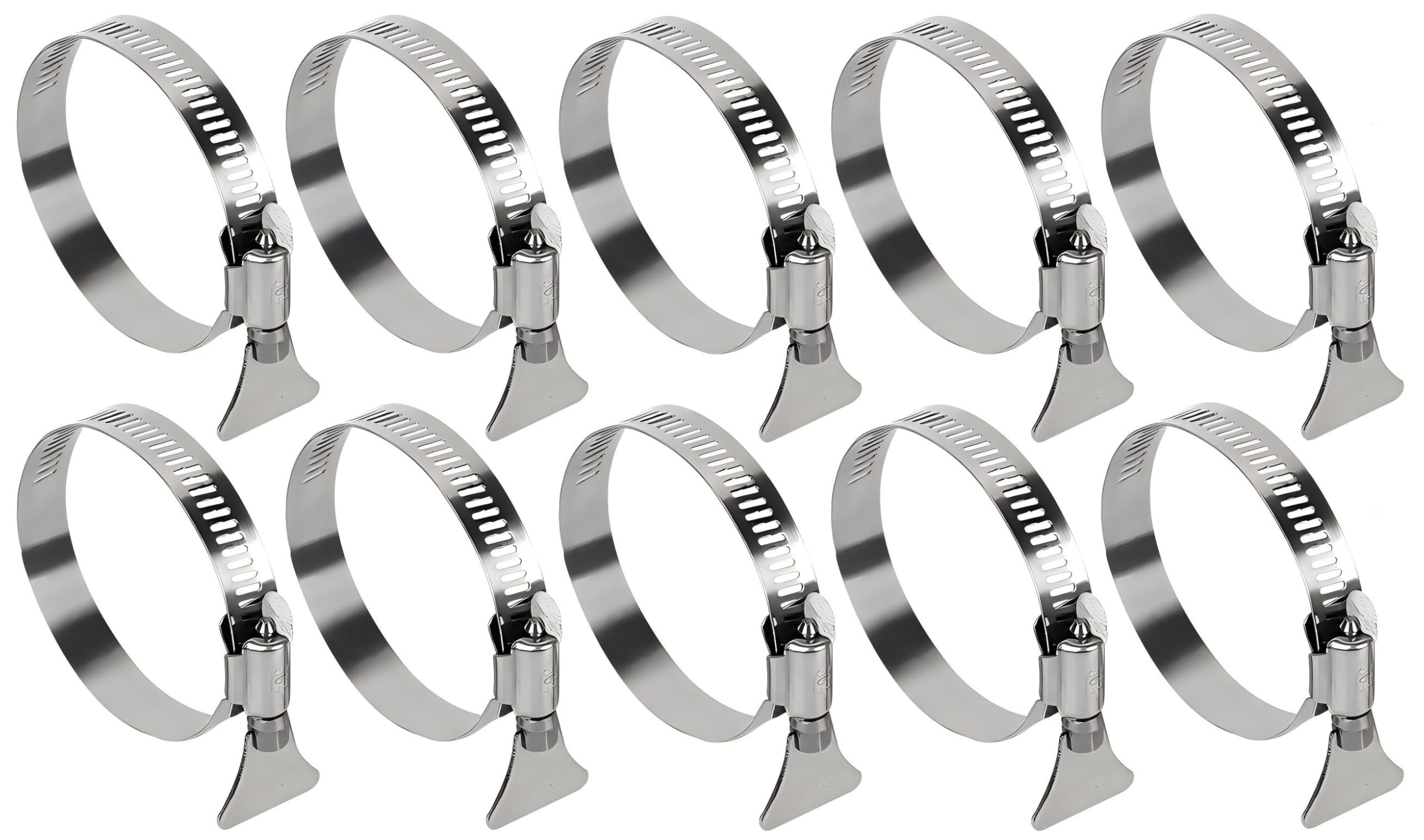 10 Pack 1-1/4 Inch Metallic Pool Hose Clamps, Stainless Steel Adjustable 1"-1.2" Diameter Pool Hose Clamps with Thumb Screw, Fits 21-44mm Hose
