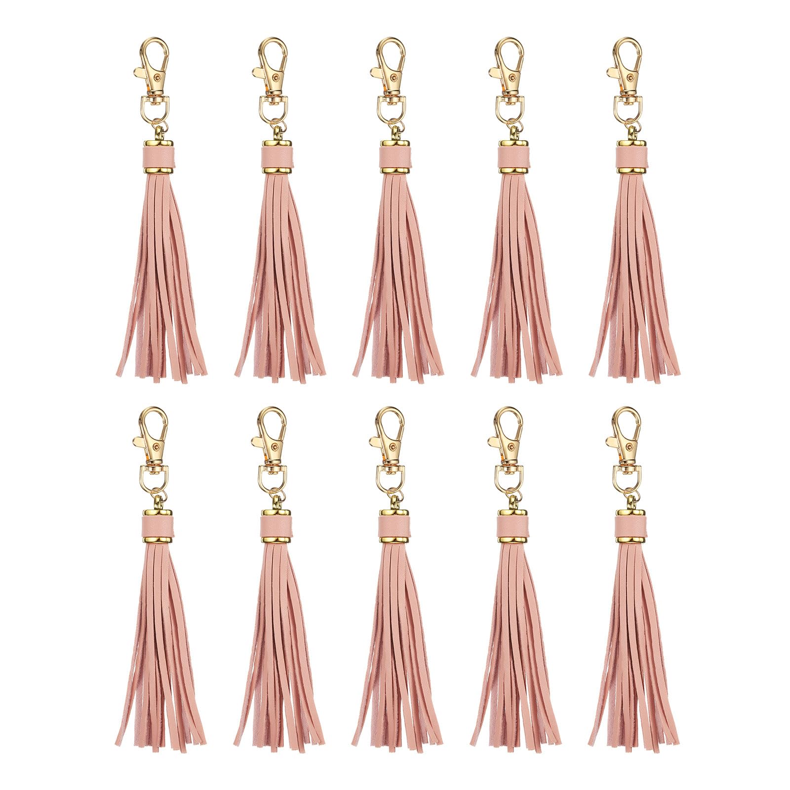 sourcing map 10pcs PU Leather Tassels, 6 Inch Keychain Tassel Charm Tassel Purse Charm with Lobster Swivel for Jewelry Making, Handbag, DIY Crafts, Phone Straps (Dark Pink)