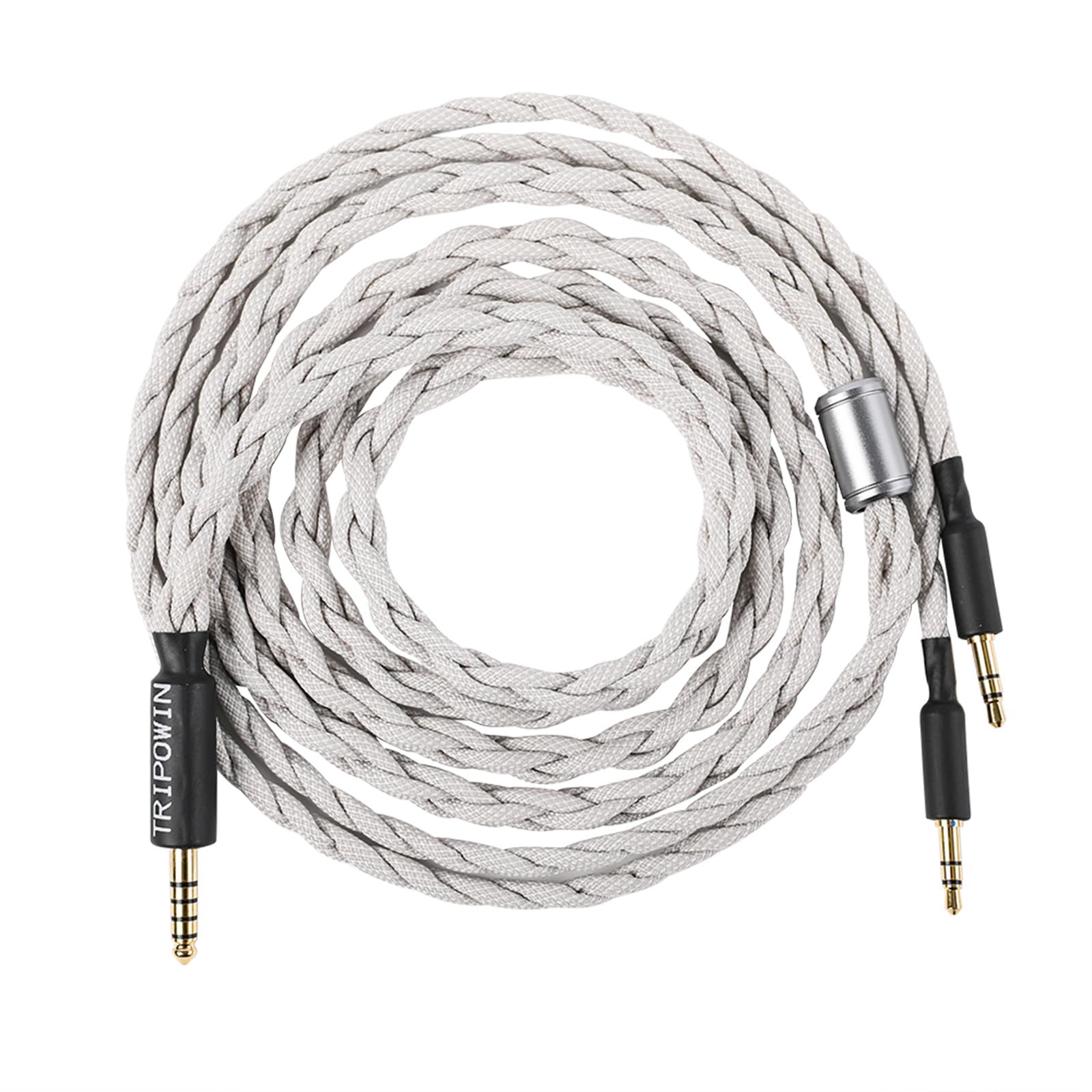 LinsoulTripowin Altura 26AWG OCC Single Crystal Copper Silver-Plated Upgrade Cable for Over-Head Headphone (Grey, Dual 3.5mm, 4.4mm Plug, 1.5m Length)